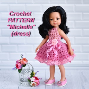 Doll dress crochet pattern for Paola Reina ( 13 inches doll) in english. Instant Download. Lace crochet dress