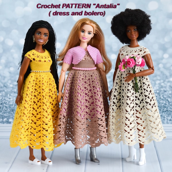 Crochet pattern "Antalia" of barbie clothes in english. Instant Download. Fashion doll ( 11 1/2'' ) dress and bolero