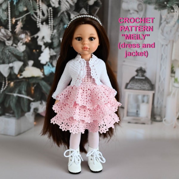 Crochet pattern "Meily" for 13-inch dolls Paola Reina, Dianna Effner. Crochet dress and jacket for dolls