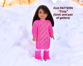 Doll clothes knitting pattern for 18-inch dolls like American Girl, Gotz. In english. Instant download. American Girl tunic