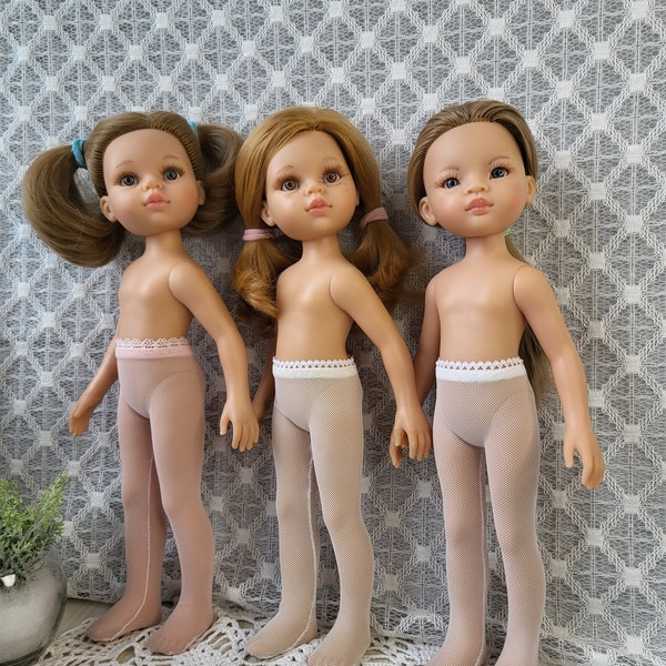 Medias de rejilla para muñecas Paola Reina y otras muñecas de tamaño similar de 13 pulgadas y 32-34 cm de altura. Medias de muñeca rosa, blanca y lechera.