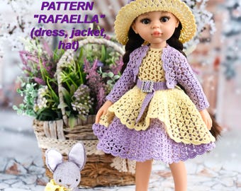 Crochet pattern &quot;Raffaella&quot; for Paola Reina dolls. Pattern of doll dress. Pattern of clothes for Diana Effner dolls in english
