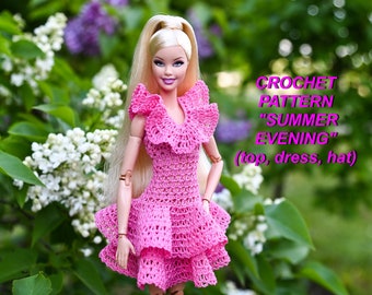 Crochet pattern "Summer evening" of barbie clothes in english. Fashion doll ( 11 1/2'' ) crochet dress