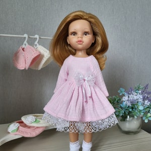 Muslin dress for doll Paola Reina, La Amigas, Little Darling, Les Cheries. Clothes 13 inch 32-34 cm doll. Cotton doll dress. image 2