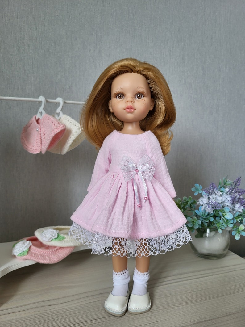 Muslin dress for doll Paola Reina, La Amigas, Little Darling, Les Cheries. Clothes 13 inch 32-34 cm doll. Cotton doll dress. image 2