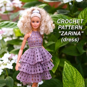 Häkelvorlage &quot;Zarina&quot; für Barbies. Gehäkeltes Barbie Kleid.