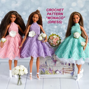 Crochet pattern &quot;Monaco&quot; for barbie dolls. Crochet barbie dress