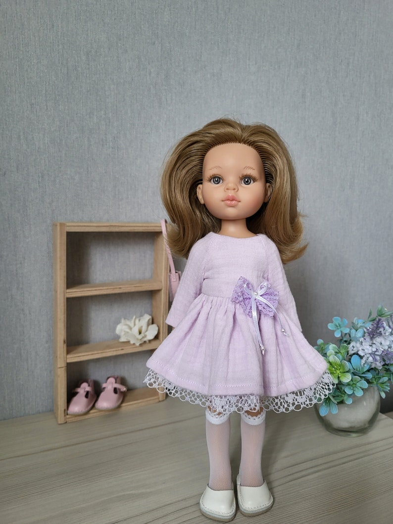 Muslin dress for doll Paola Reina, La Amigas, Little Darling, Les Cheries. Clothes 13 inch 32-34 cm doll. Cotton doll dress. image 5