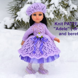 Knit Pattern &quot;Adel&quot; for 13-inches dolls Paola Reina, Dianna Effner dolls, Instant Download. Knit dress and beret for doll 32-34 cm