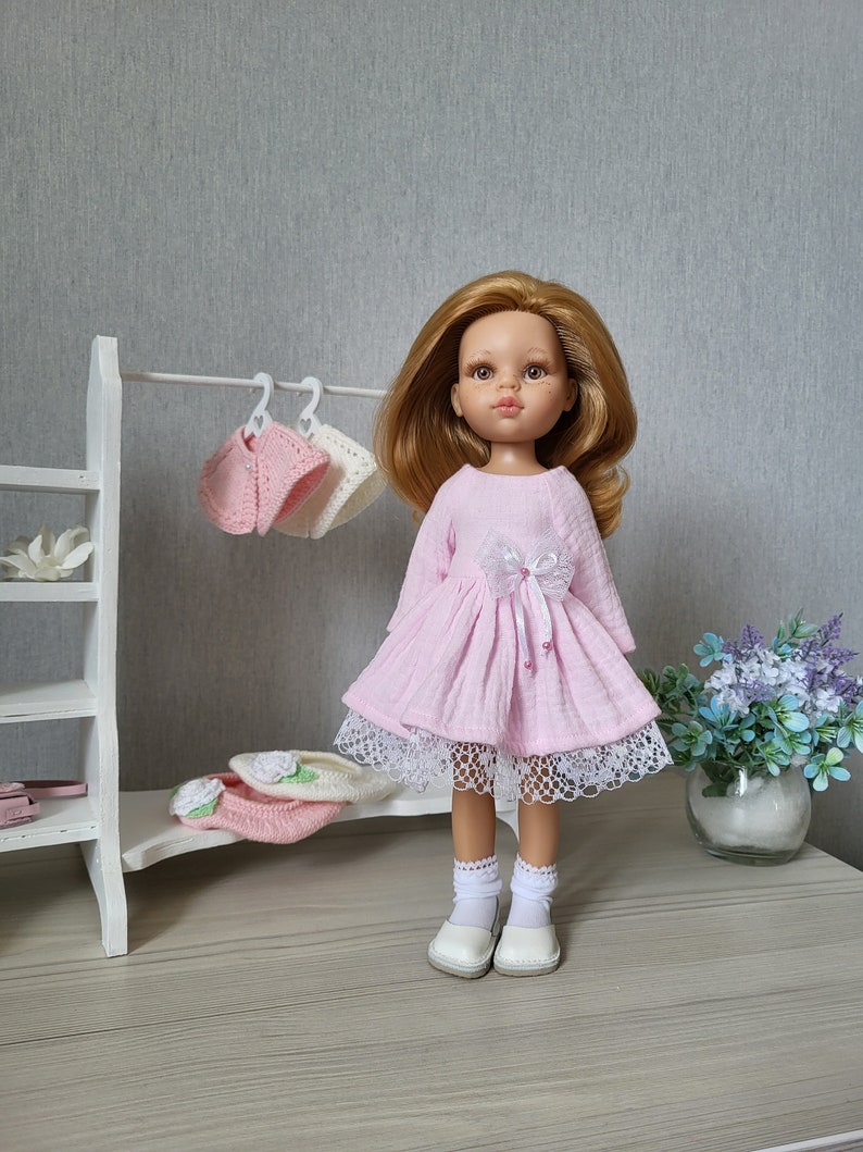 Muslin dress for doll Paola Reina, La Amigas, Little Darling, Les Cheries. Clothes 13 inch 32-34 cm doll. Cotton doll dress. image 3