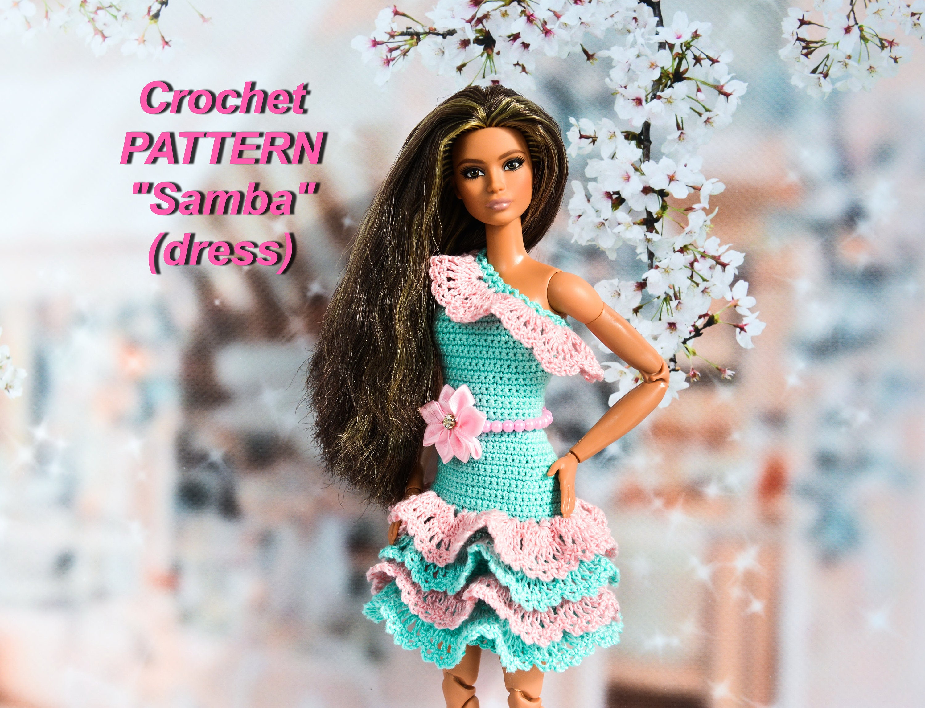 Crochet pattern "Samba" of barbie clothes. Pattern for girl-like dolls about 12 inches tall