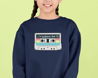 Navy Kindness Mix Cassette Tape Youth Crewneck Sweatshirt