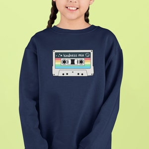Navy Kindness Mix Cassette Tape Youth Crewneck Sweatshirt