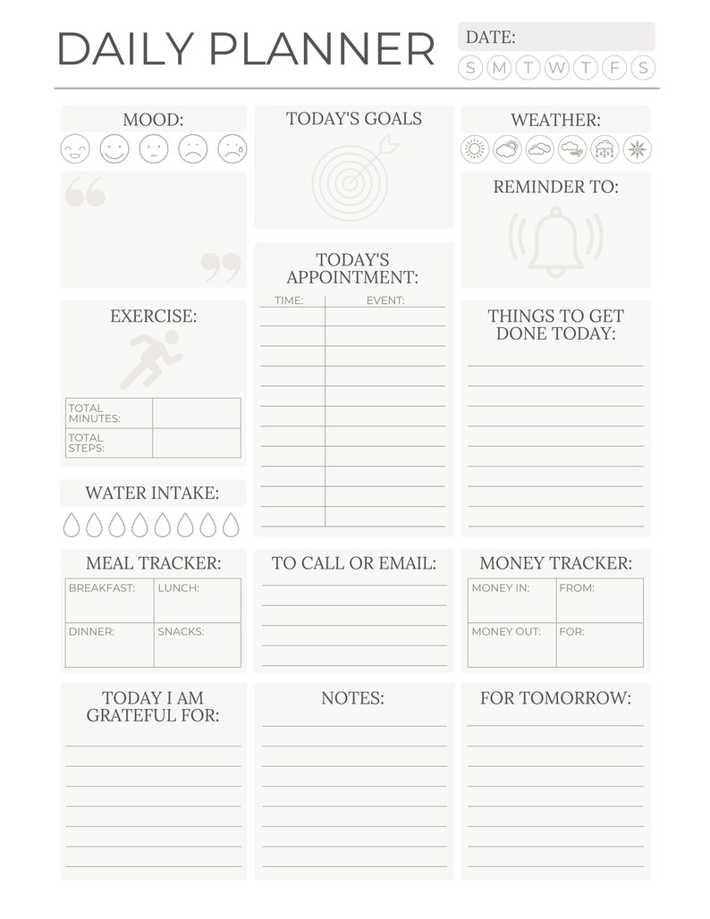 Minimalistic Daily Planner Printable Instant Download image 1