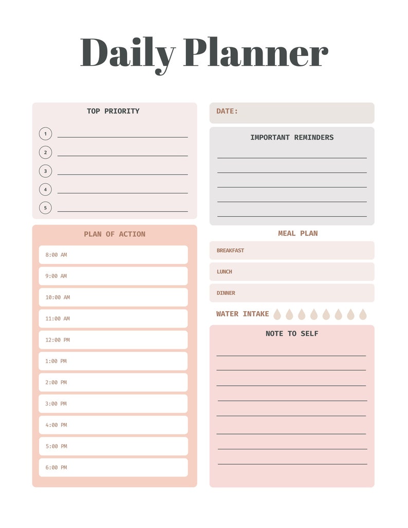 Neutral Daily Planner Printable Instant Download - Etsy