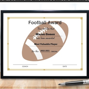 Football Certificate Sports Certificates Sports Award Certificates Editable Printable Sports Award Certificate Participation Sports Award
