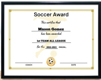Soccer Certificate Sports Certificates Sports Award Certificates Editable Printable Sports Award Certificate Participation Sports Award