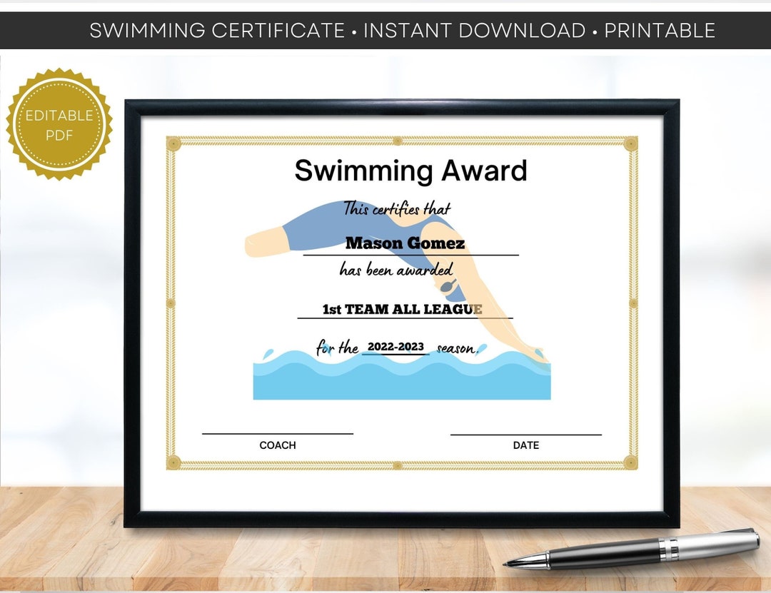 Swimming Certificate Sports Certificates Sports Award Certificates