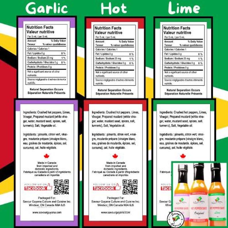 Guyanese Hot Pepper Sauce 3 Bottle Gift Pack 5oz Hot Original, Lime