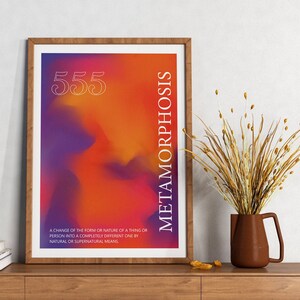 Orange Aura Poster Retro Gradient Poster Angel Number Print 555 Grainy Gradient Affirmation Poster Retro Aura Gradient Aesthetic Room Decor