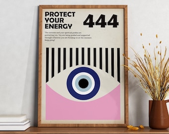 Angel Number Poster 444 Protection Bauhaus Printable Evil Eye Poster Manifestation Energy Spiritual Wall Art Abstract Art