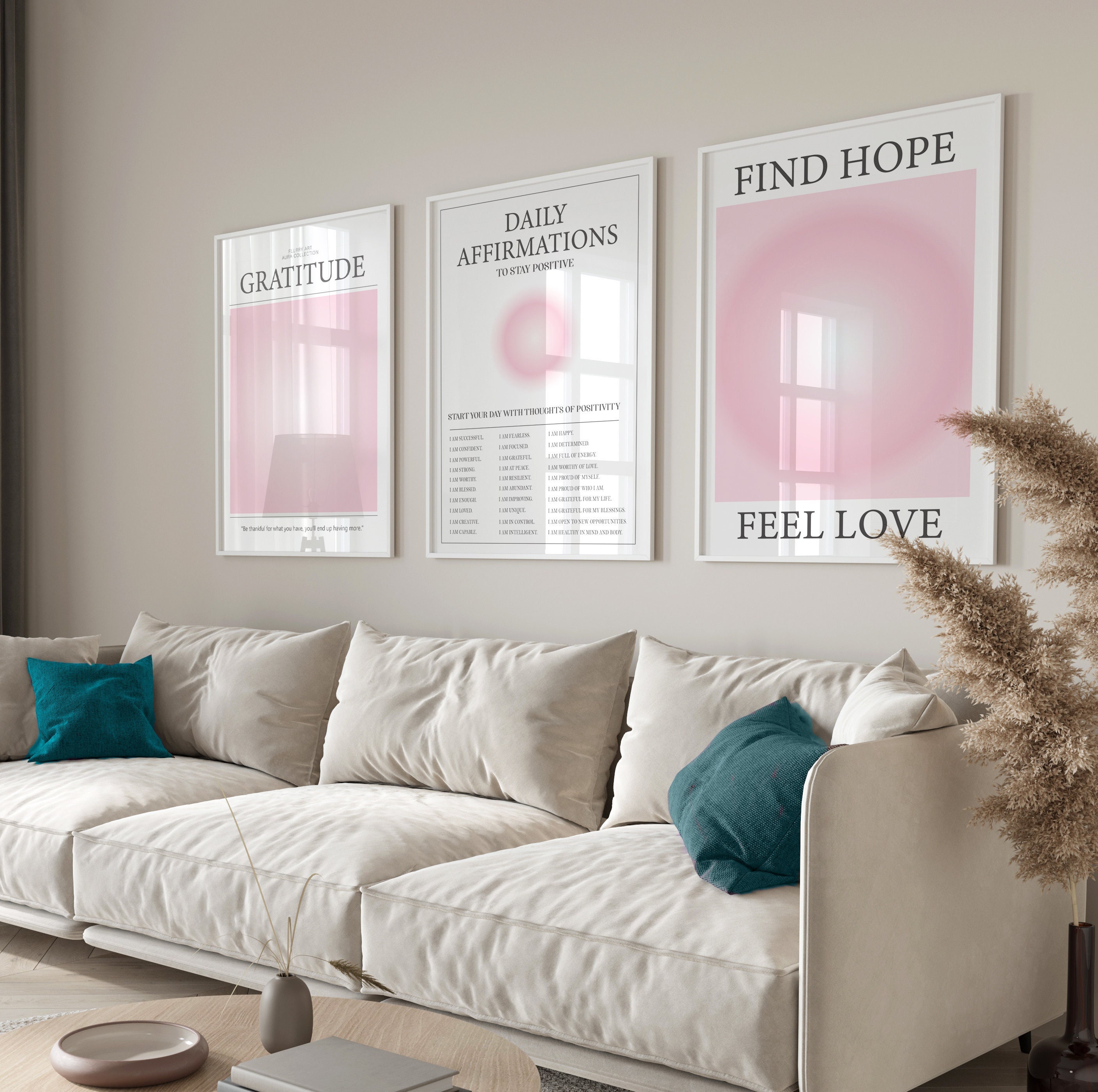 Pink Positive Aura Poster Set of 3 Affirmation Poster - Etsy
