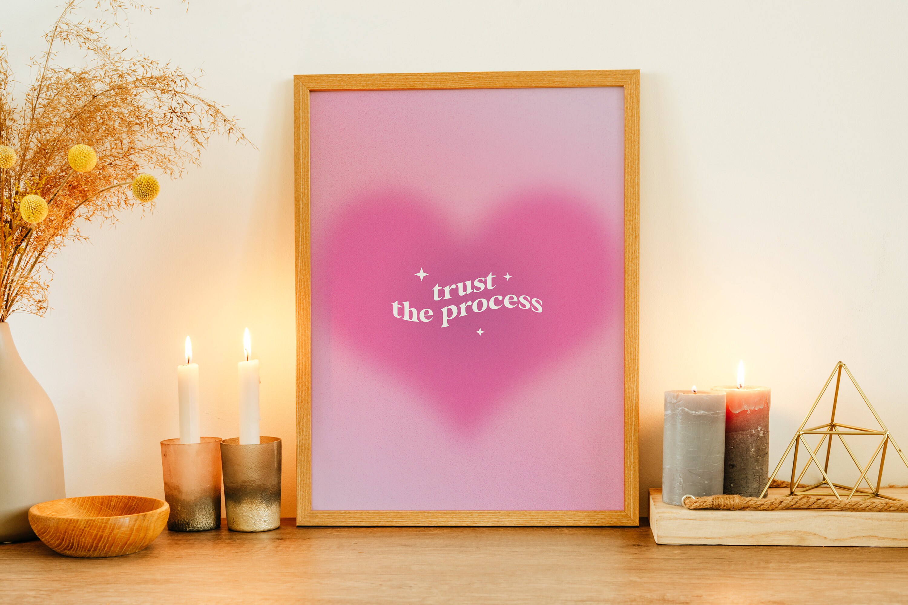 Pink Grainy Gradient Affirmation Poster Trust the Process Retro Aura ...