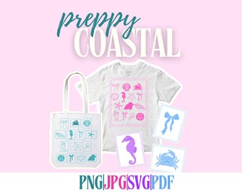 Preppy Küsten digitaler Download | pdf, png, JPG, SVG | Sommer Clipart | Strandästhetik | DIY Shirt, Tote, Wandkunst, Sublimation