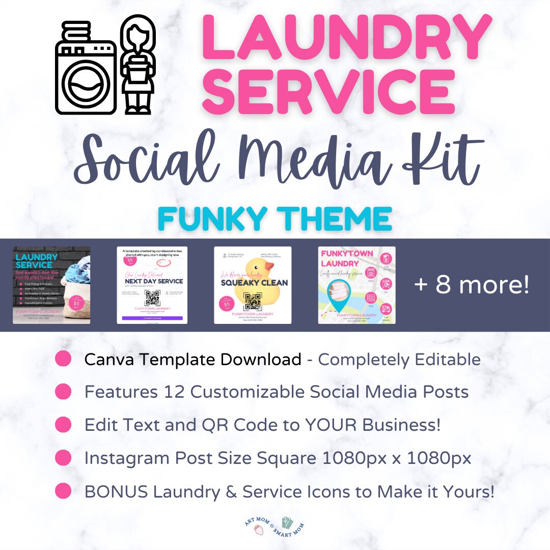 Laundry Service Social Media Kit - Editable Canva Template W 12 Social ...