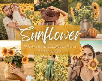 10 ajustes preestablecidos de girasol Lightroom para dispositivos móviles y de escritorio, ajuste preestablecido de otoño cálido y brillante, ajuste preestablecido de otoño, filtro de Instagram familiar al aire libre, ajuste preestablecido de Boho terroso