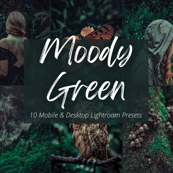 10 Moody Green Lightroom Mobile & Desktop Presets, Dark and Moody Preset, Dark Aesthetic, Green Preset, Nature Photography, Instagram Filter