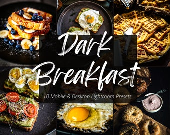10 Dark Breakfast Mobile & Desktop Presets, Dark Moody Presets, Dark Aesthetic, Moody Instagram Filter, Food Blogger Presets, Food Filter
