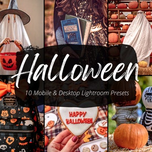 10 Halloween Lightroom mobiele en desktopvoorinstellingen, herfstvoorinstellingen, Halloween-esthetiek, warme herfstvoorinstelling, vakantie Instagram-filter, fotobewerking