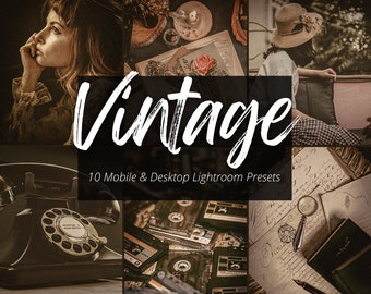 10 Vintage Lightroom Mobile & Desktop Presets, Dark and Moody, Vintage Aesthetic, Warm Retro Presets, Sepia Preset, Instagram Filter, VSCO