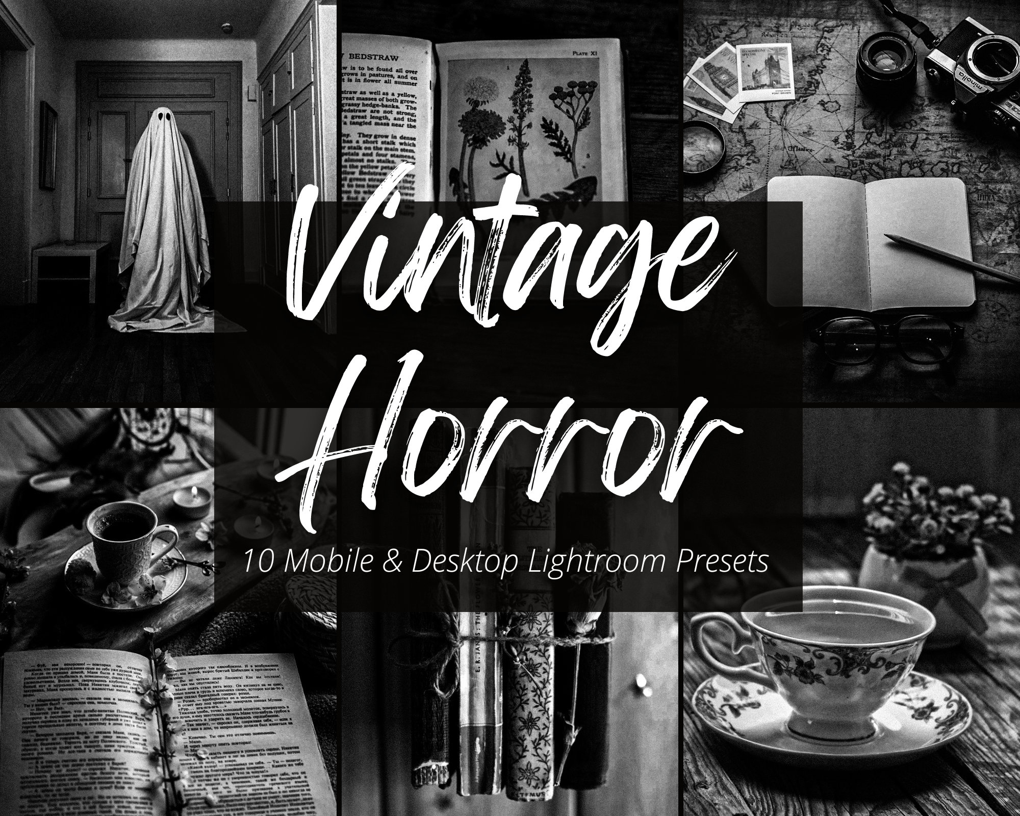10 Vintage Horror Lightroom Mobile & Desktop Presets, Dark and Moody Presets, Black White Aesthetic, Classic Film, Instagram Filter, VSCO