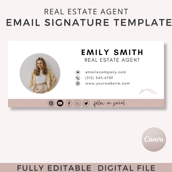 Editable Email Signature, Real Estate Agent Canva Template, Personalization for Realtor Business, Gmail Footer Boho, Digital Marketing Tool