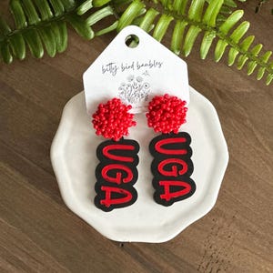 UGA Game Day Earrings: Red & Black Acrylic Spirit Jewelry