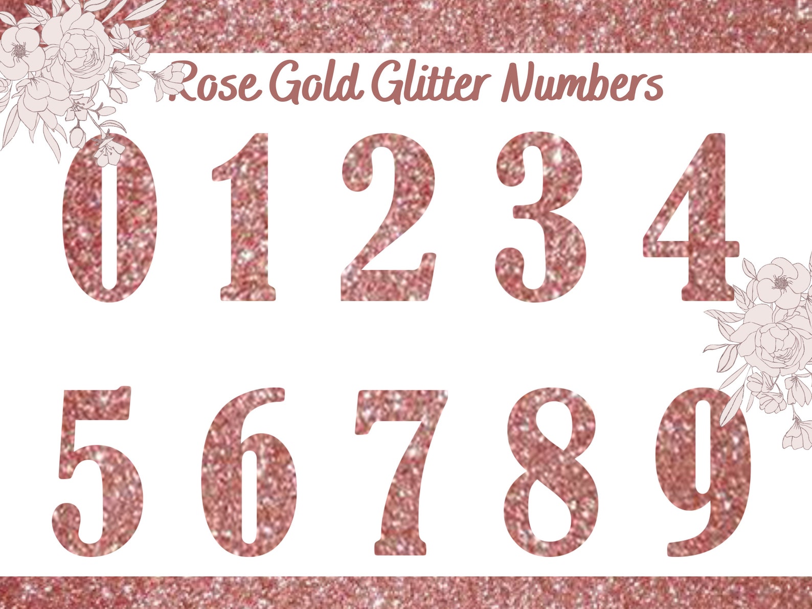 Rose Gold Glitter Numbers Clipart Rose Gold Glitter Digital - Etsy