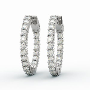 14K Yellow Gold Plated or 925 Rhodium Plated 25mm Inside-Outside Round Hinged Medium Hoop Earrings | 2.5mm | 5A Cubic Zirconia (cz)