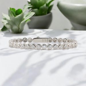 VVS1 Moissanite Tennis Bracelet Bezel - 3mm and 4mm Stones - 7 Inch Length Gift For Her