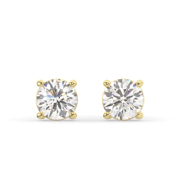 14K Yellow Gold Lab Grown Moissanite Round Cut Solitaire Stud Earrings | 1.0 CTW or 2.0 CTW