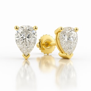 14Kt Solid Gold Pear Shape Moissanite Stud Earrings 2 CTW | Made in USA | Bridal Anniversary Birthday Gift for Women, Her, Wife
