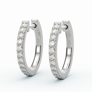14K Yellow Gold Plated or 925 Rhodium Plated 16mm Pave Round Small Hinged Hoop Earrings | 1.5mm |  5A Cubic Zirconia (cz)