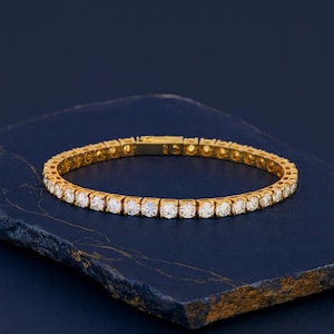 24K Gold Plated Sterling Silver VVS1 Moissanite Tennis Bracelet Square 3mm 4mm 7 Inch Gift For Her