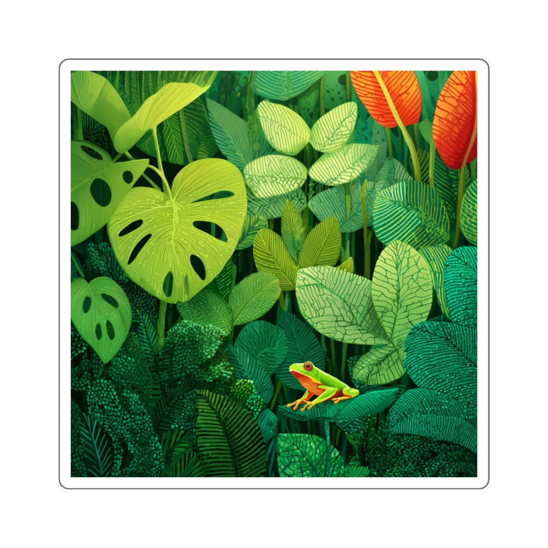 Tropical Rainforest Frog Square Stickers | Green Leaf Jungle Decal - Etsy
