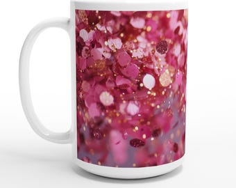 Pink Glitter Mug, Weiß 15oz Keramikbecher, Valentinstag Geschenk