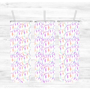 Smile Tumbler, Coffee Cup, Face Travel Mug, Caffeine, Smiley Faces, Lightning Bolts, Heavily Caffeinated, Rainbow, Groovy