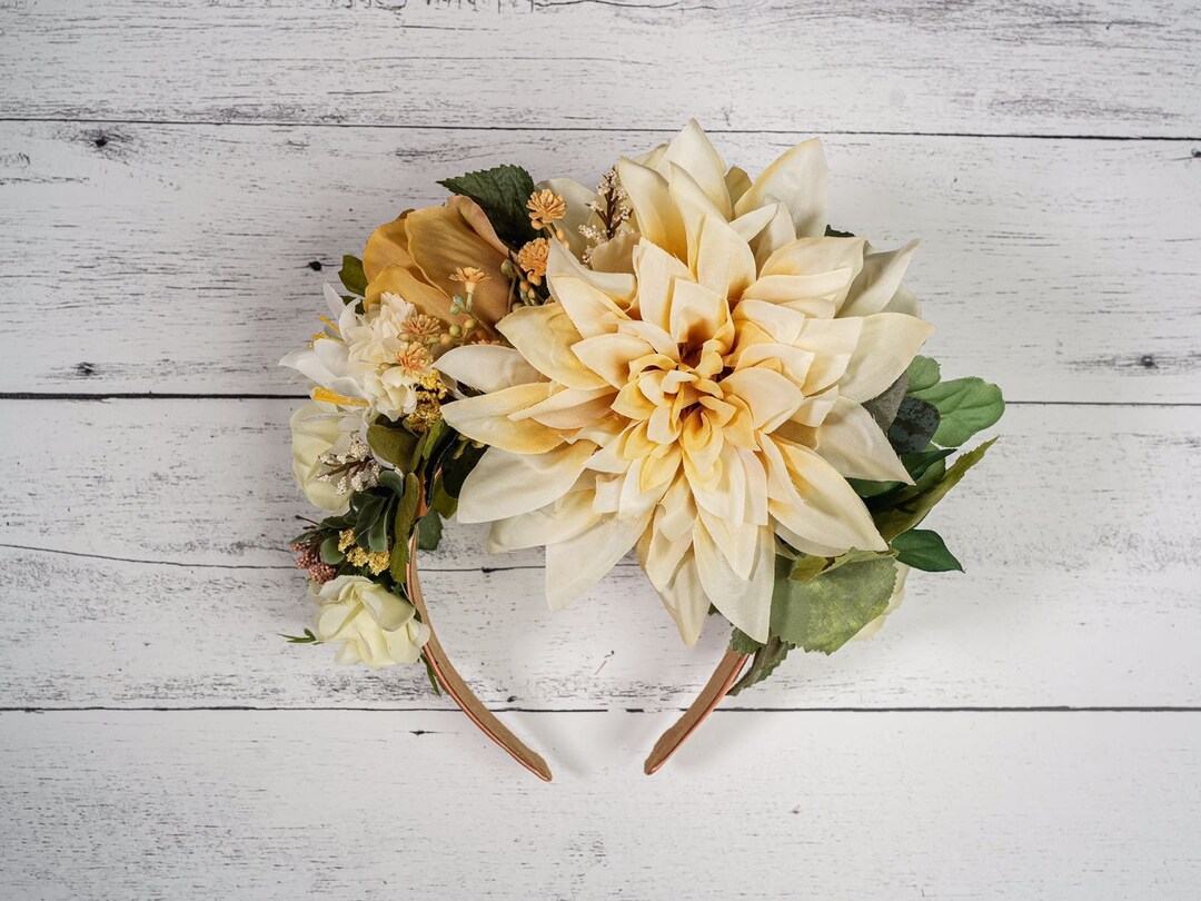 Soft Cream and Gold Large Silk Flower Headband Halloween Etsy