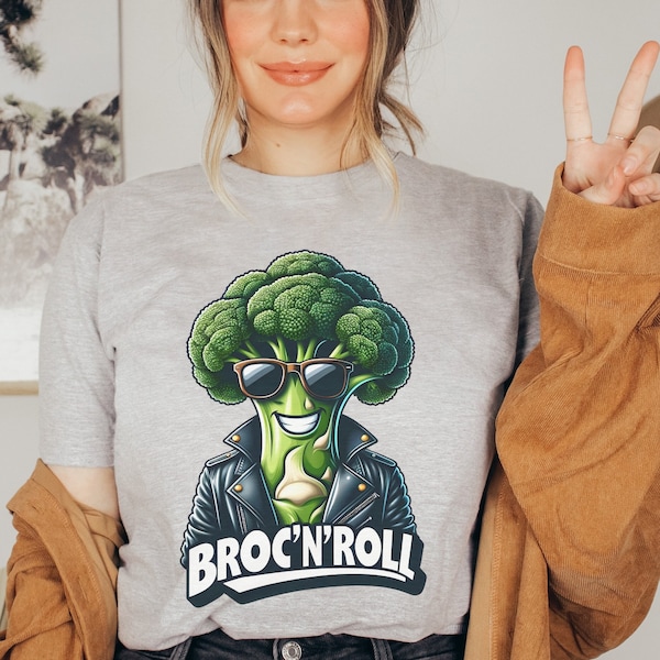Lustiges Organic Shirt "Broc'N'Roll", Brokkoli Rock'n'Roll T-Shirt: Für Vegetarier & Rockabilly Fans, Witziges Veganer Gemüse Motiv Shirt