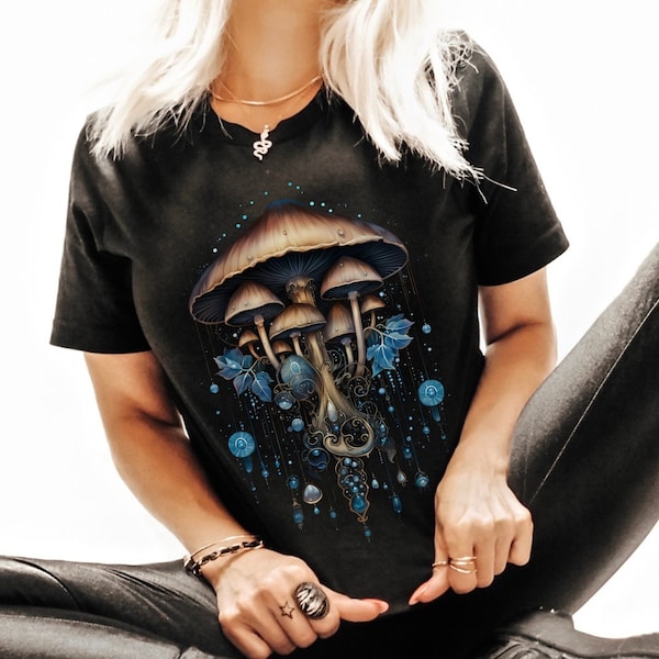 Spiritual Mushroom with Perls, Mushroom Shirt, Cottagecore Clothing, Hexerei Shirt, Cottagecore Witch, Boho Style, Modern Witch T-Shirt